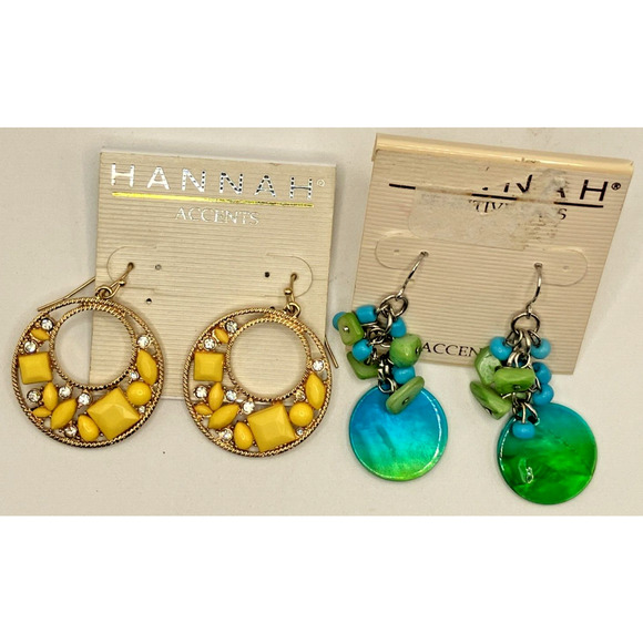 New With Tags! Hannah Accents 2 Dangle Earrings Lot! One Yellow & One Blue/Green - Picture 4 of 6